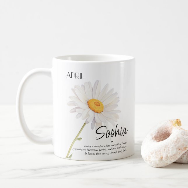 Mug Fleur personnalisée du mois de naissance avril (Avec donut)