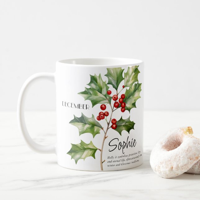 Mug Fleur personnalisée du mois de naissance décembre (Avec donut)
