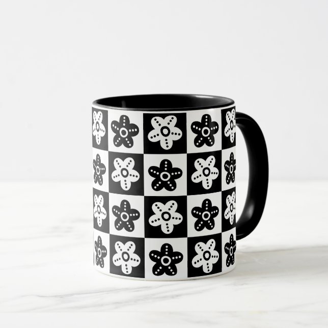 Mug Fleur point noir blanc (Devant droit)