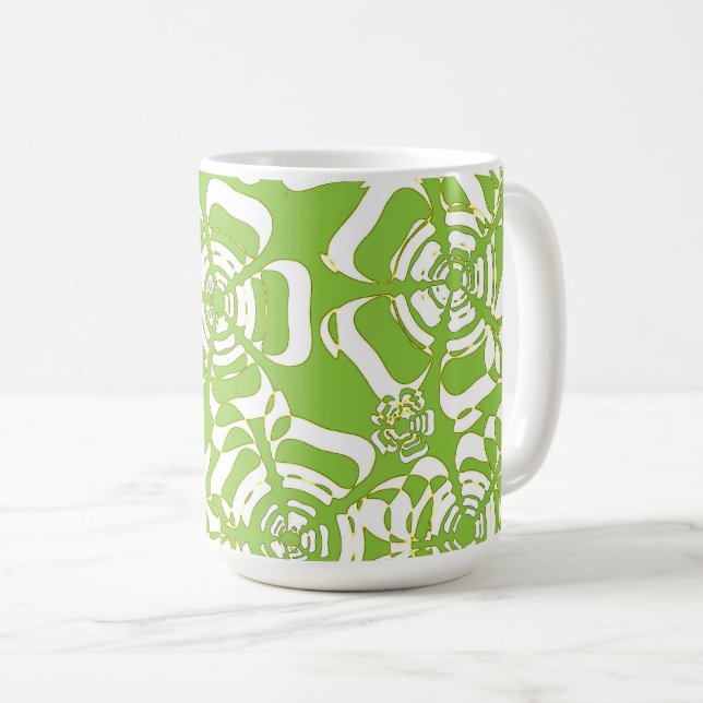 Mug Fleur Power 3 vert blanc jaune et noir (Devant droit)