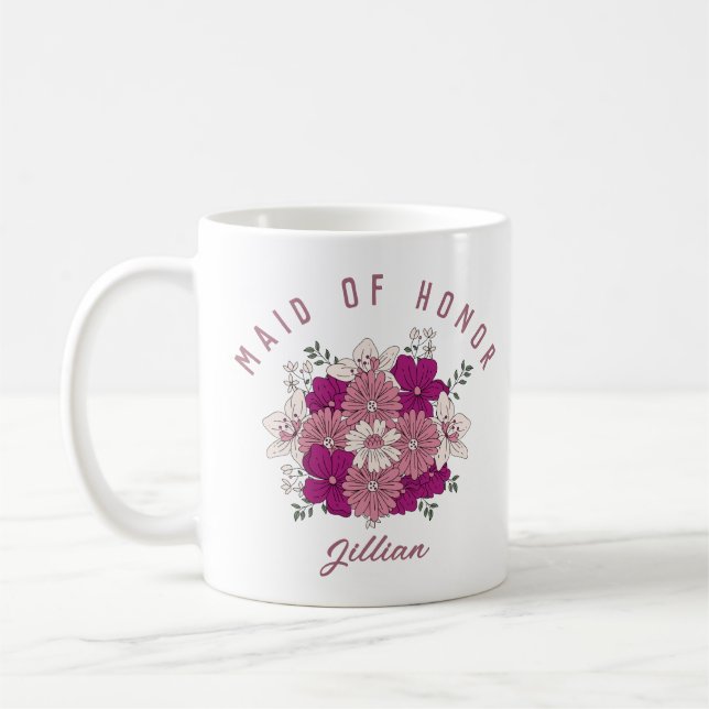 Mug Fleur rose foncé rétro Nom personnalisé Fleur de f (Gauche)