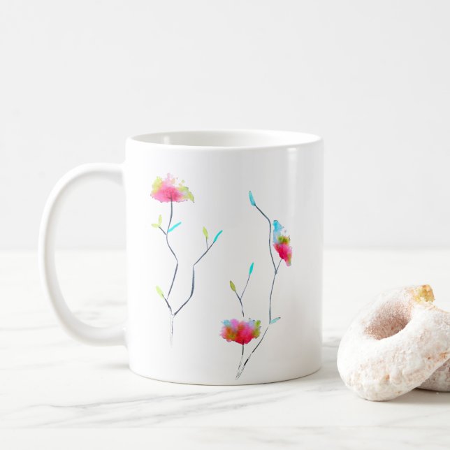 Mug Fleur rose moderne simple d'inspiration japonaise (Avec donut)