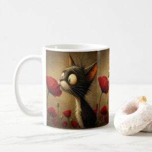 Mug Fleur Rouge Chat Noir et Blanc Floral