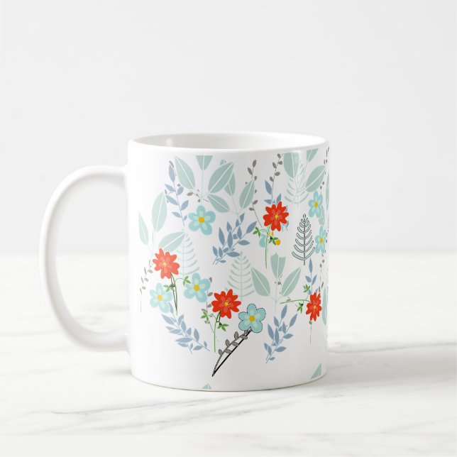 Mug Fleur rouge + Feuilles  (Gauche)