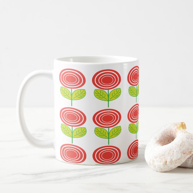 Mug Fleur Rouge Floral Géométrique (Avec donut)