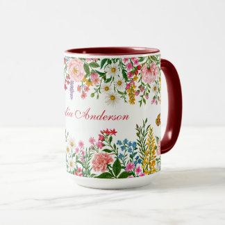 Mug Fleur sauvage aquarelle blanche avec nom personnal