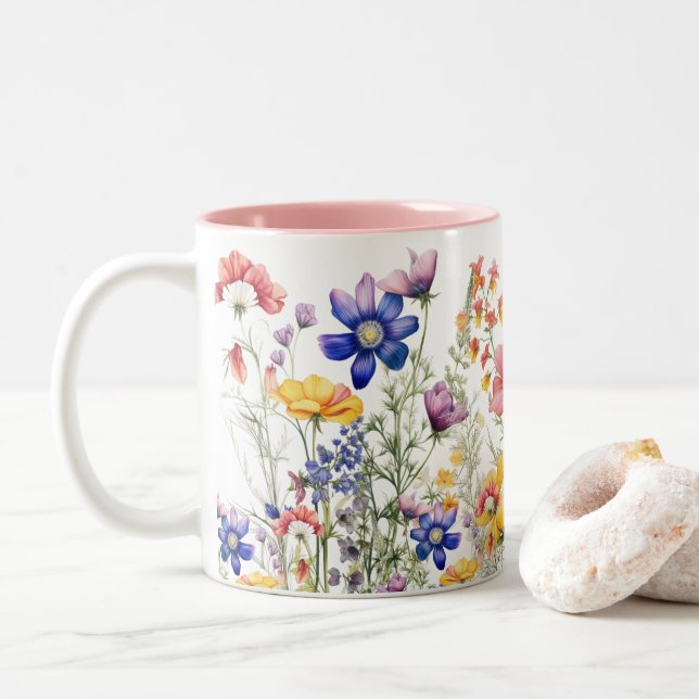 Mug fleur sauvage, Coupe Fleur, Coupe Floral Café (Avec donut)