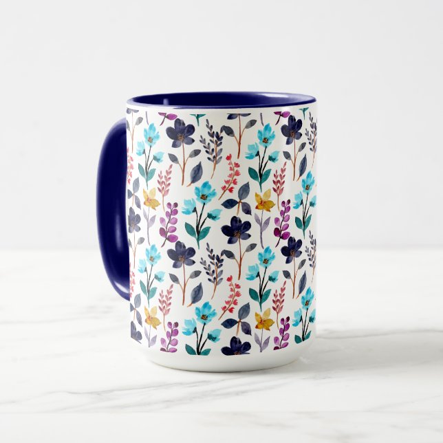 Mug Fleur sauvage d'automne bleu et violet deux tons (Devant gauche)