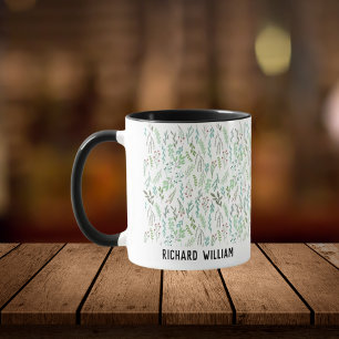 Mug Fleur sauvage minimale Élégant café noir de Noël
