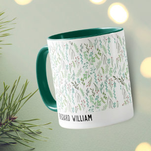 Mug Fleur sauvage minimale Élégant café vert de Noël