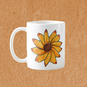 Mug Fleur Tournesol Jaune main dessinée