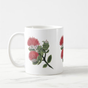 Mug Fleur tropicale d'eau-forte rouge hawaïenne Lehua 