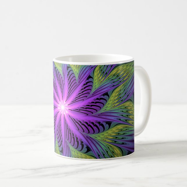 Mug Fleuron vert violet Art Abstrait fractal moderne (Devant droit)