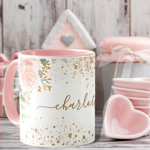 Mug fleurons d'or rose eucalyptus or nom parties scint