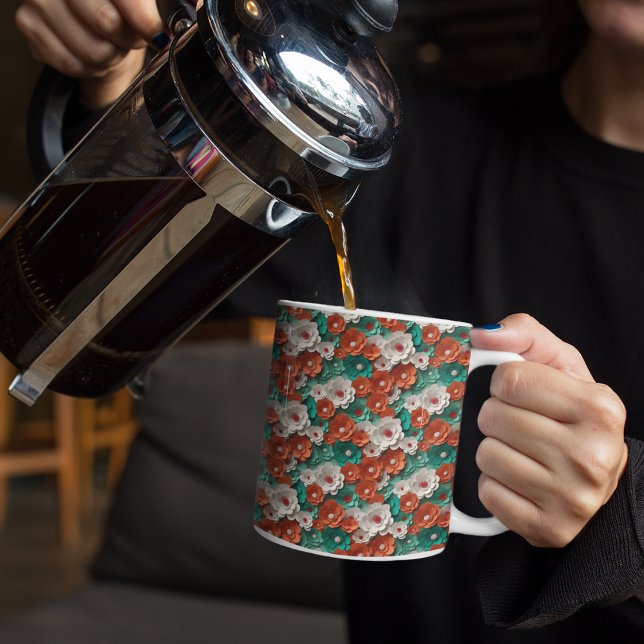 Mug Fleurs 3D orange et vert (Créateur téléchargé)