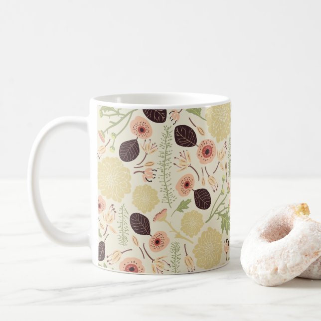 Mug Fleurs à motifs de crème de pêche joueuse (Avec donut)