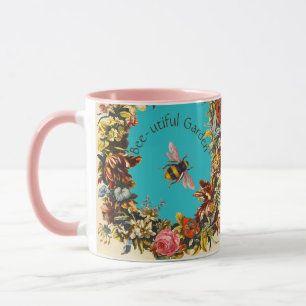 MUG FLEURS, ABEILLE À MIEL DANS LE CIEL BLEU FLORAL AP
