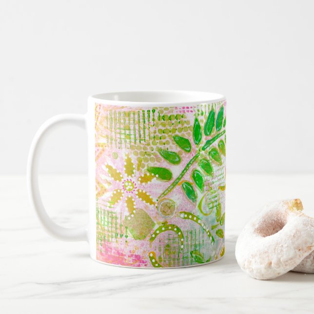 Mug Fleurs Abstraites et Feuilles (Avec donut)