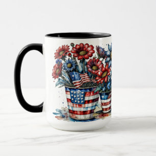 MUG FLEURS AMÉRICAINES BLEUES BLEUES ROUGES PATRIOTIQU