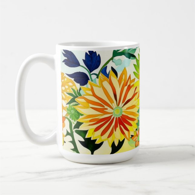 Mug Fleurs aquarelles en rose et jaune (Gauche)