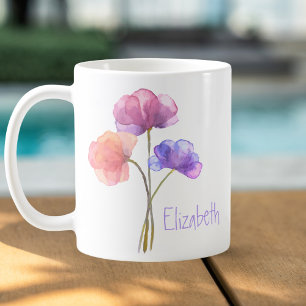 Mug Fleurs aquarelles Nom personnalisé