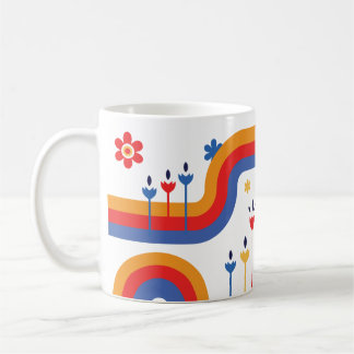 Mug Fleurs arc-en-ciel rétro | Les années 70 coloré in