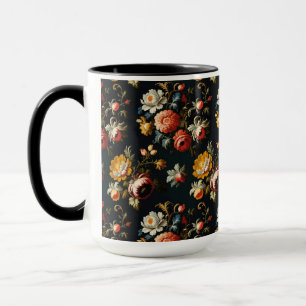 Mug Fleurs baroques ornées sur fond noir