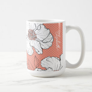 Mug Fleurs blanches élégantes personnalisées sur corai
