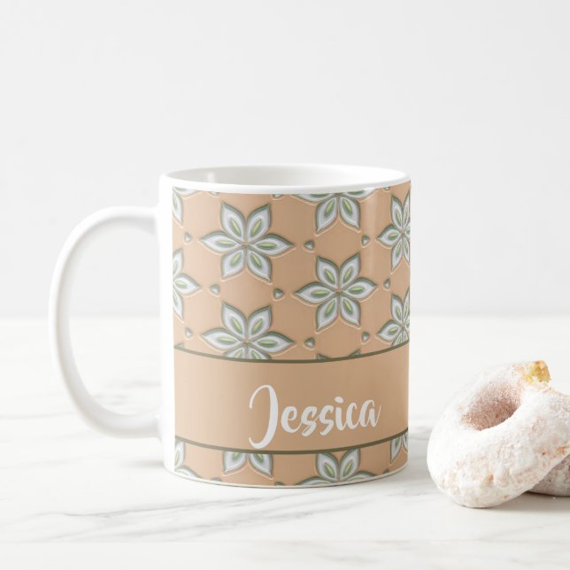Mug Fleurs blanches gravées sur bronze (Avec donut)