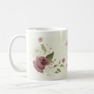 Mug fleurs blanches rose poussiéreuse