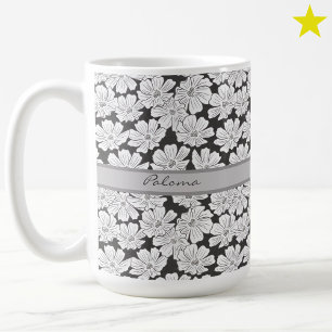 Mug Fleurs blanches rustiques dessin nom personnalisé 