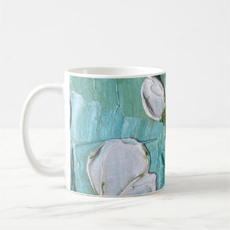 Mug Fleurs blanches sur fond sarcelle et jaune