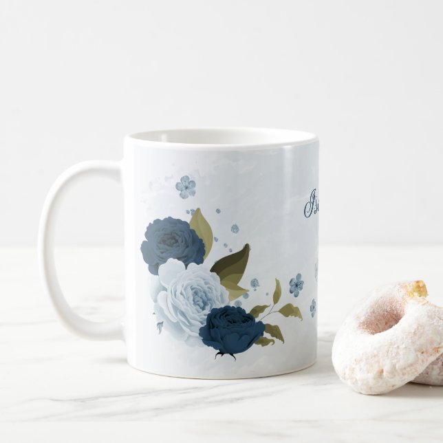 Mug fleurs bleu marine clair  (Avec donut)