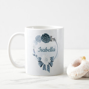 Mug fleurs bleu marine poussiéreux botanique
