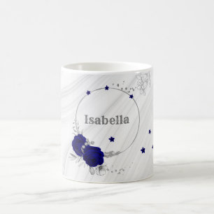 Mug fleurs bleu royal feuilles argent marbre