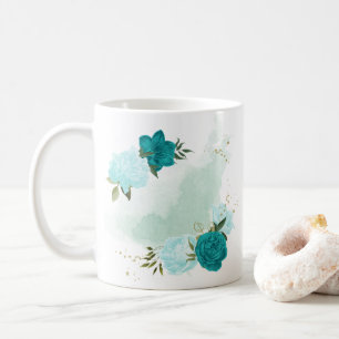 Mug fleurs bleu turquoise clair 