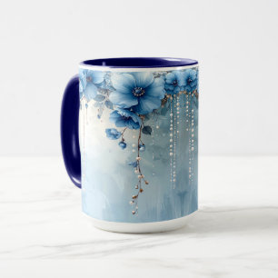 Mug Fleurs Bleues et Perles