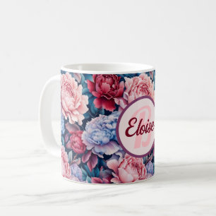 Mug Fleurs bleues et roses Personnalisées