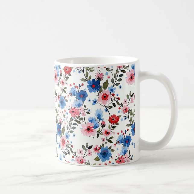 Mug Fleurs bleues et rouges  (Droite)