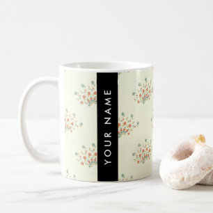 Mug Fleurs bleues et rouges, noires, votre nom