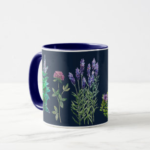 Mug Fleurs bleues et violettes en aquarelles