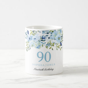 Mug Fleurs Bleues Femmes 90e anniversaire de fête cade