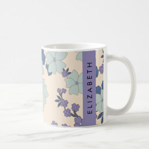 Mug Fleurs Bleues, Fleurs Violettes, Floral, Votre Nom