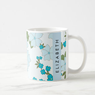 Mug Fleurs Bleues, Motif De Fleurs, Votre Nom