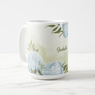 Mug fleurs bleues romantiques & feuilles vertes botani
