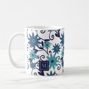 Mug Fleurs bleues turquoise Customisées