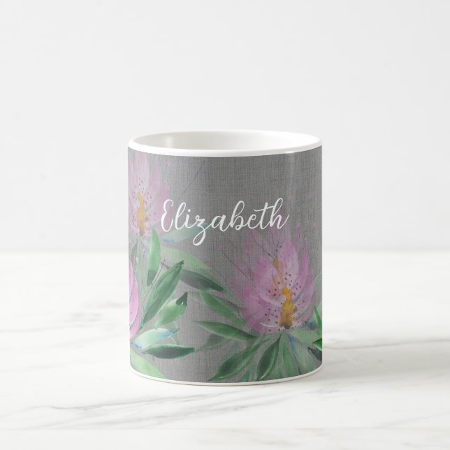 Mug Fleurs Bloom Violet Aquarelle Monogramme (Centre)