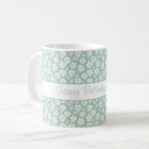 Mug Fleurs bohèmes personnalisées vert menthe pastel b