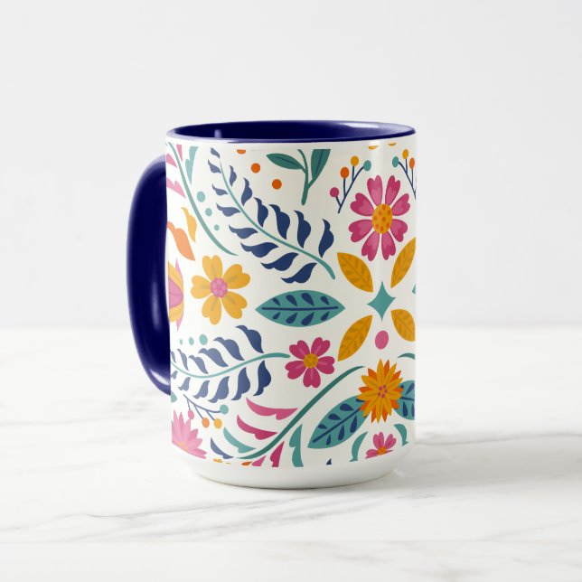Mug Fleurs botaniques modernes florales lumineuses et  (Devant gauche)