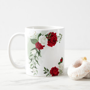 Mug Fleurs botaniques rouges et blanches verdure